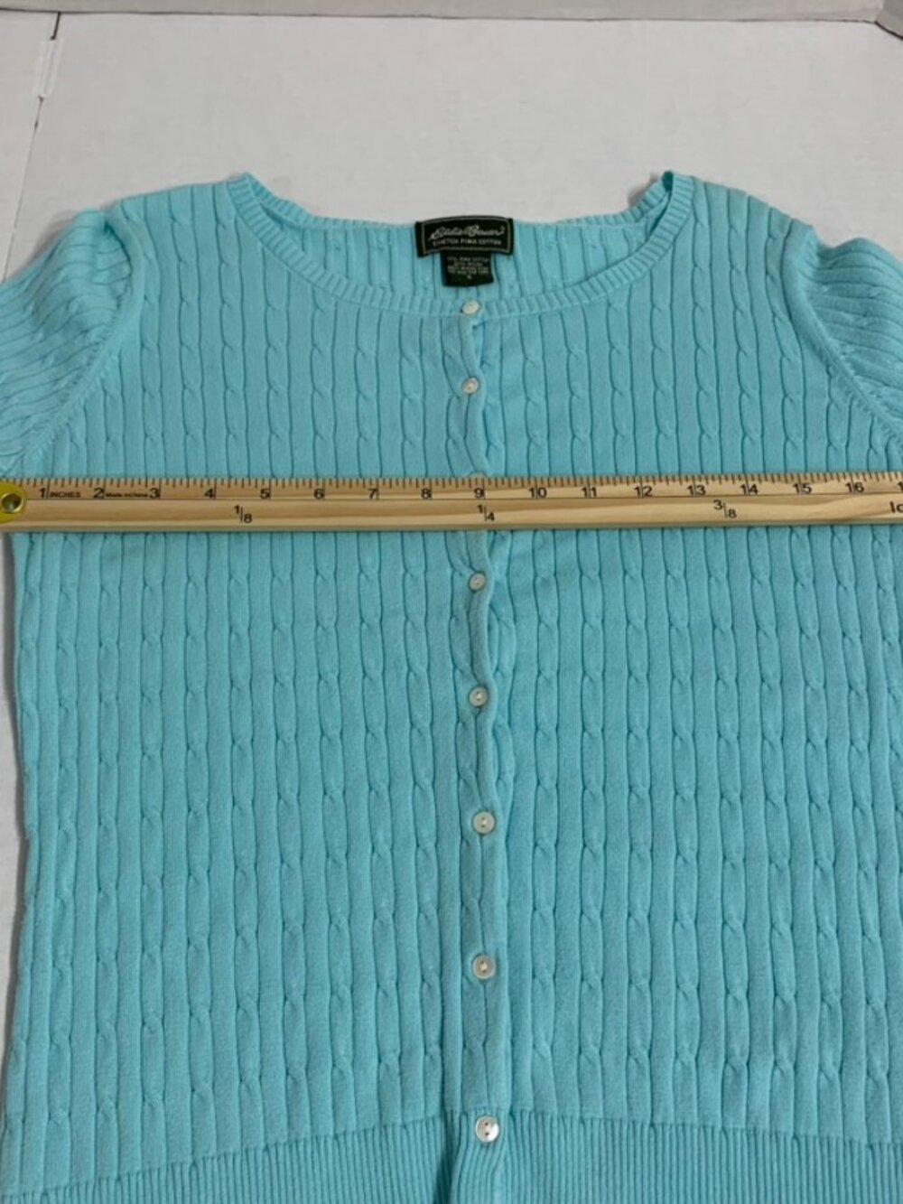 Eddie Bauer Womens Small Light Blue Cableknit Cardigan - Picture 3 of 6